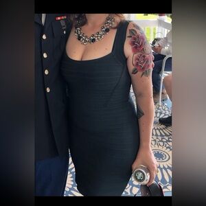 Navy Herve Leger bandage dress